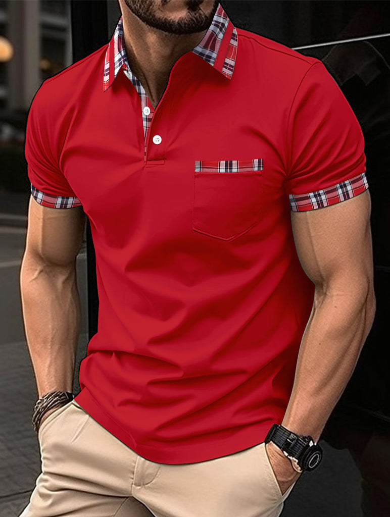 Herren Poloshirt mit modernem Karo-Design und Brusttasche WW