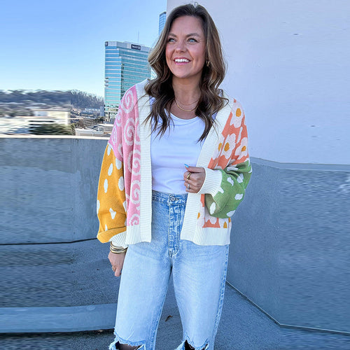 Damen gemusterter Strickjacke mit lässigem Schnitt und bunten Mustern WW