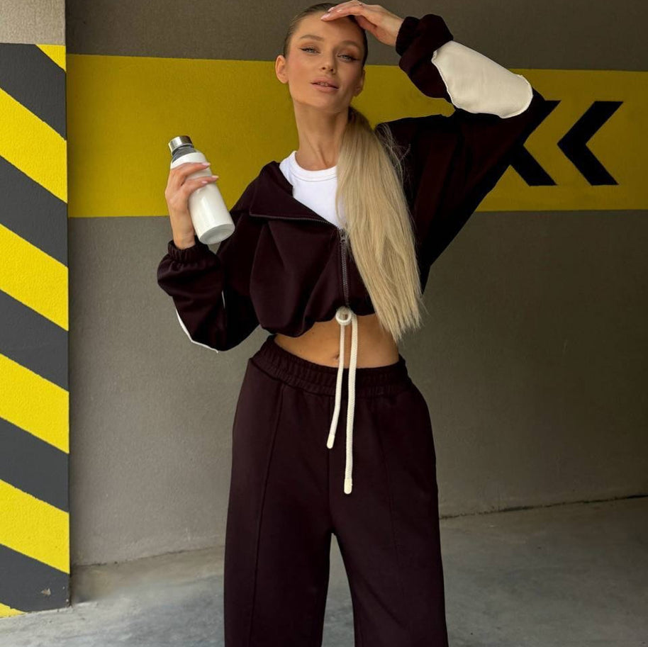 Damen sportlich-elegantes Ensemble aus cropped Top und weitem Hosen WW