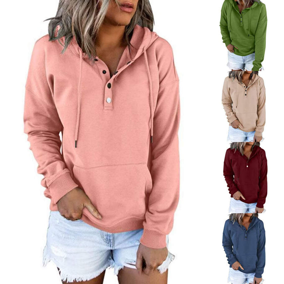 Damen Sportlicher Hoodie mit Knopfleiste und lässigem Schnitt WW