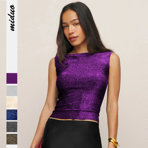 Damen figurbetontes Glitzer-Top mit asymmetrischem Schnitt und elegantem Tragekomfort WW