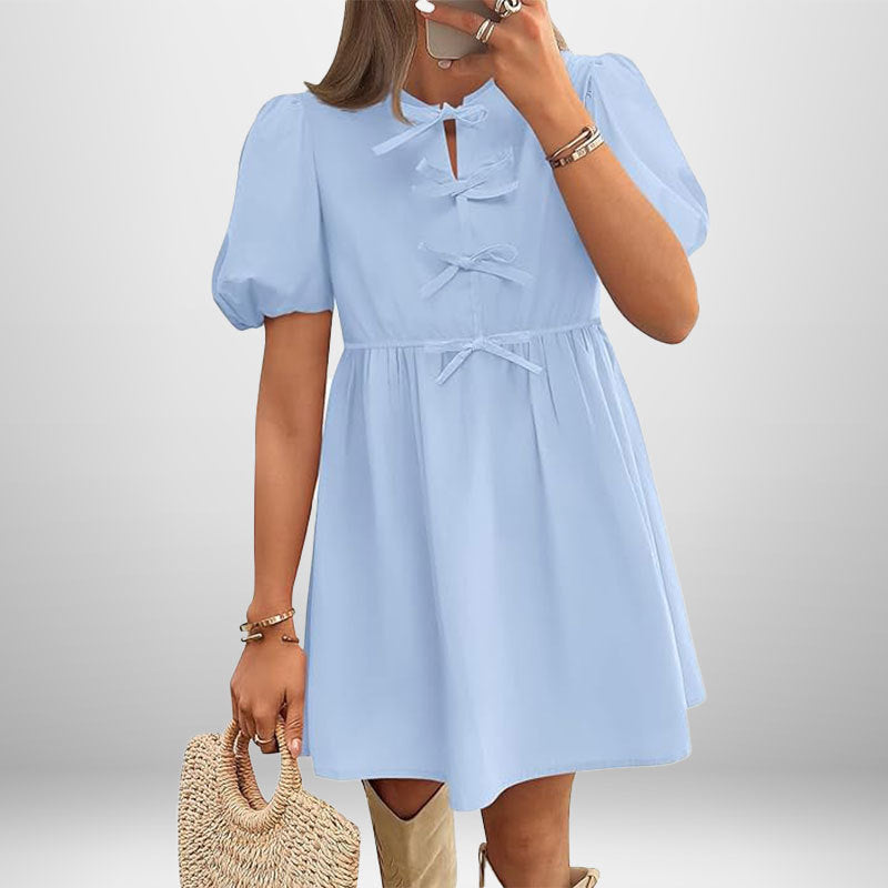Damen Kurzkleid mit Puffärmeln und liebevollen Schleifendetails W&W Mode