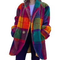 Damen Gemusterter Oversized Mantel mit Karodesign und weichem Material WW
