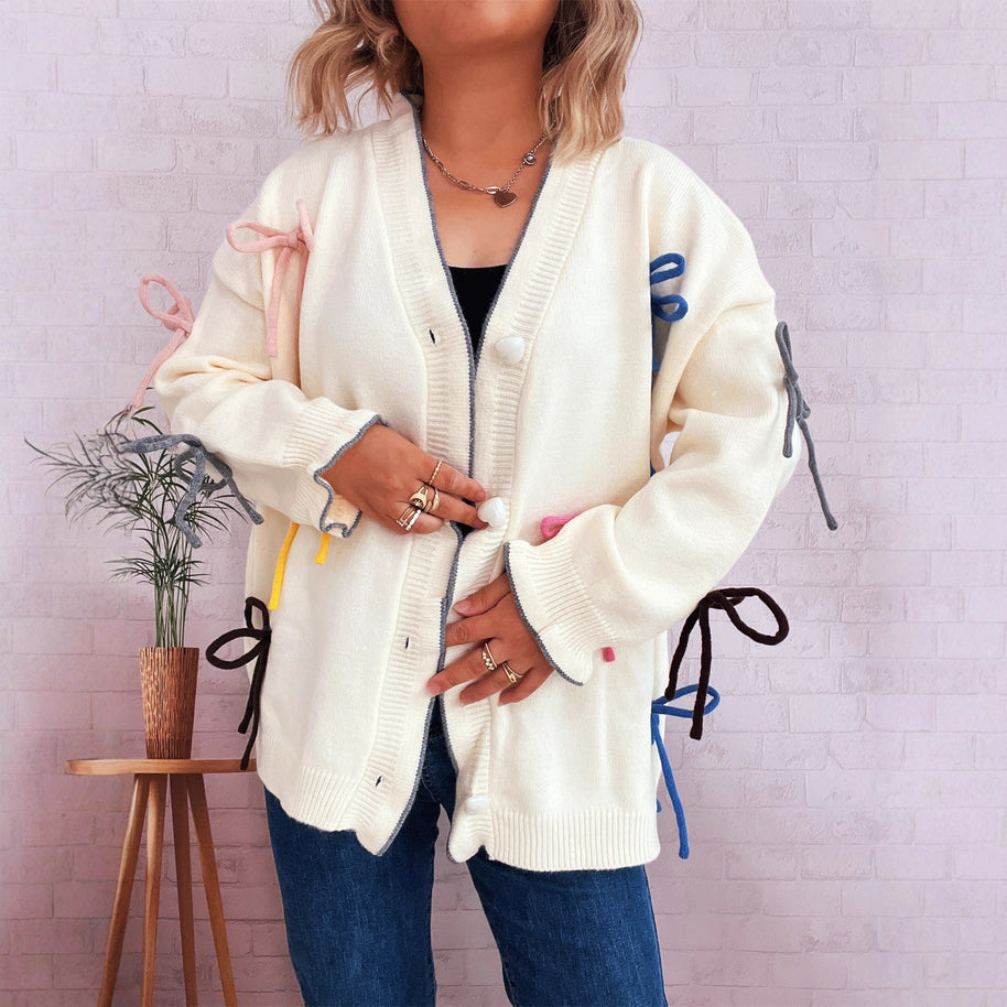 Damen Strickjacke mit bunten Schleifendetails WW