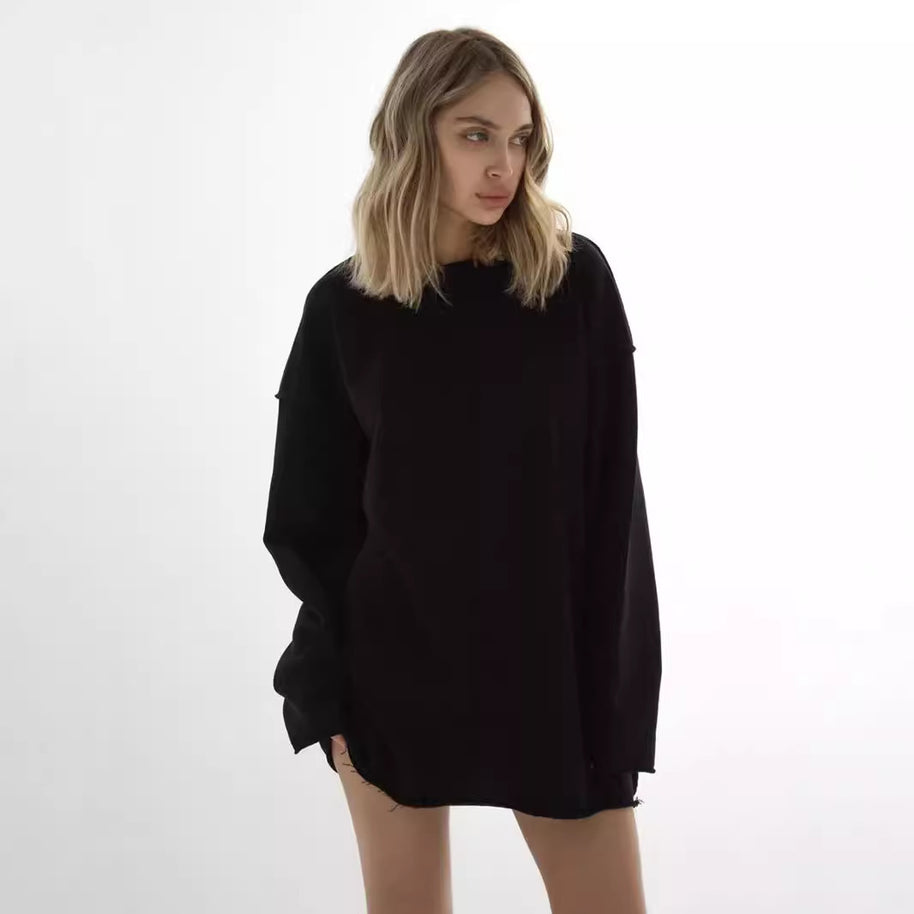 Damen lässiger Oversized Pullover aus weichem Baumwollmix WW