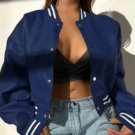 Damen Sportliche Collegejacke im modernen Design mit kontrastierenden Streifen WW