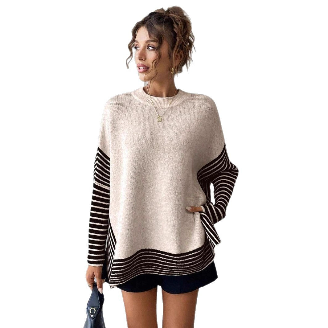 Damen Strickpullover mit modernem Streifenmuster und oversized Schnitt WW