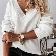 Damen Strickpullover mit V-Ausschnitt und kuscheligem Material WW