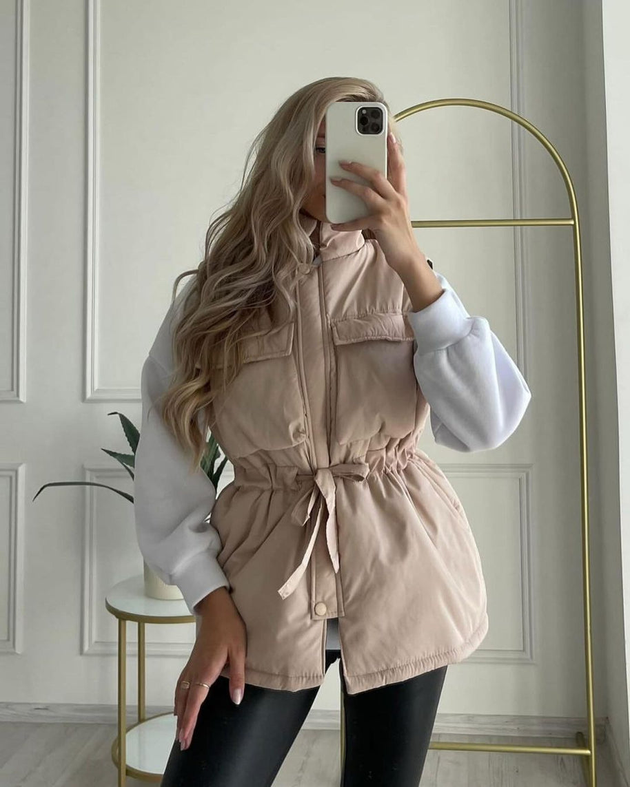 Damen sportliche Weste mit Kapuze und Taillenzug WW