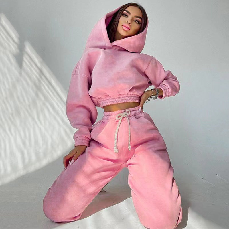 Damen sportliches und lässiges Hoodie-Set mit weitem Schnitt WW