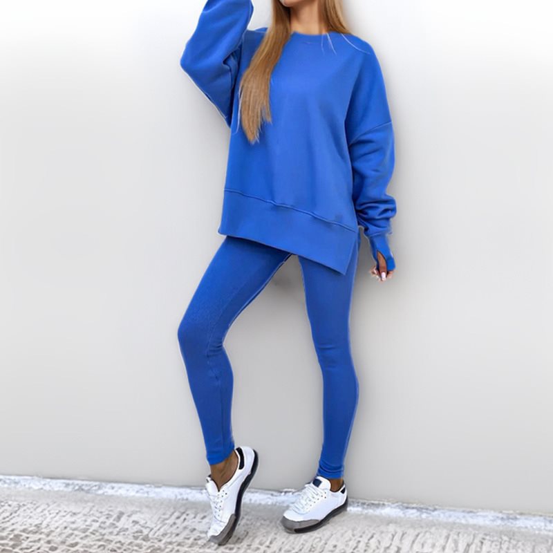 Damen sportliches Set aus ultra-bequemen Oversized-Pullover und figurbetonten Leggings WW