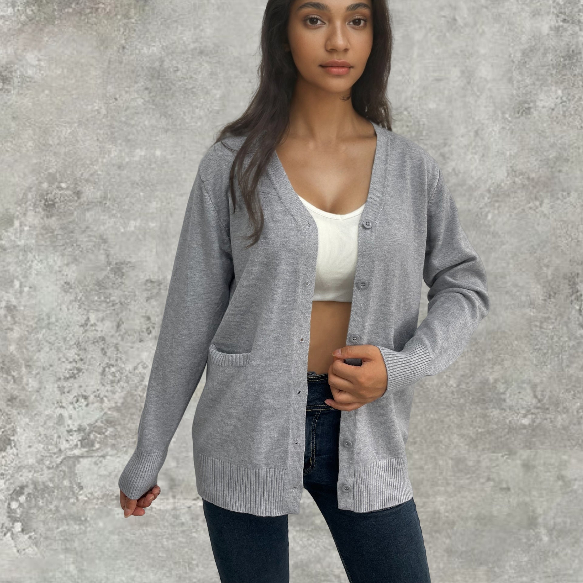 Damen Strickcardigan mit Knopfdetails und tiefen Taschen WW