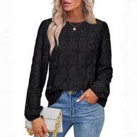 Damen Stilvolles Blusenshirt mit floralem Lochmuster und weiten Ärmeln WW