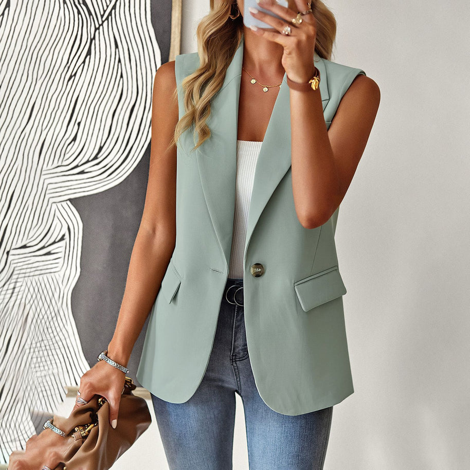 Damen lässiger Blazer ohne Ärmel mit tailliertem Schnitt und eleganten Taschen WW