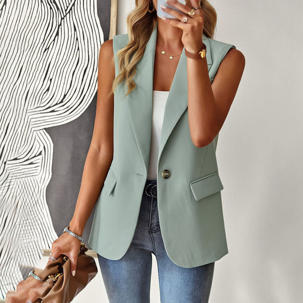 Damen lässiger Blazer ohne Ärmel mit tailliertem Schnitt und eleganten Taschen WW