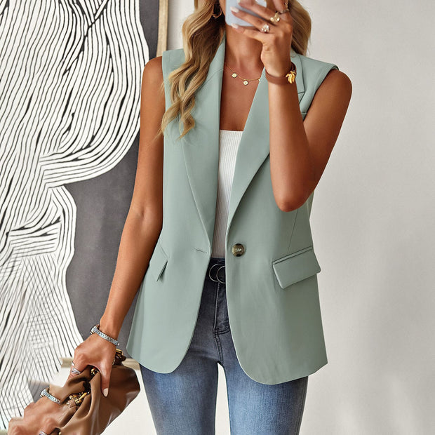 Damen lässiger Blazer ohne Ärmel mit tailliertem Schnitt und eleganten Taschen WW