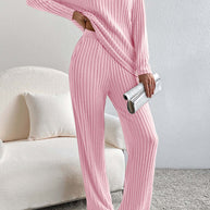 Damen Strick-Loungewear Set mit Rippenstruktur und V-Ausschnitt WW