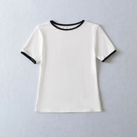 Damen klassisches T-Shirt mit kontrastierenden Ärmelabschlüssen und hochwertiger Baumwolle WW