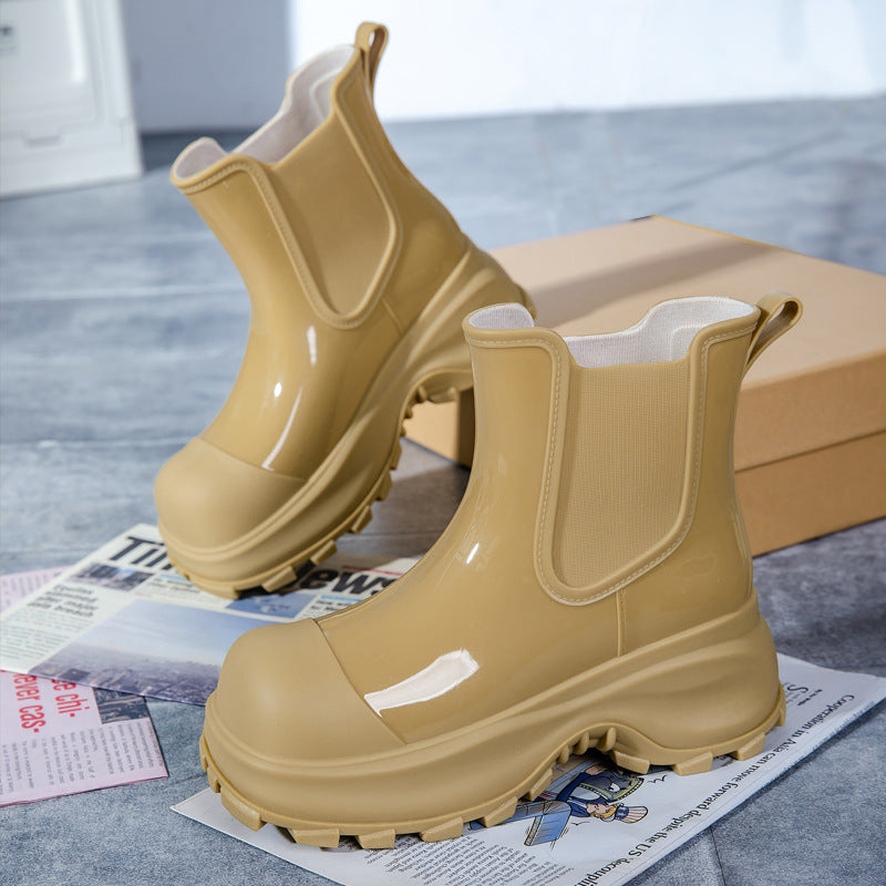 Damen stylische Gummistiefel mit rutschfester Sohle und elastischen Einsätzen WW