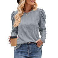 Damen elegantes Langarmshirt mit strukturiertem Muster und Puffärmeln WW