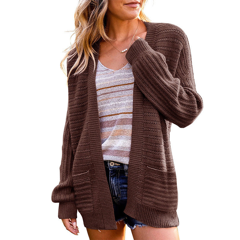 Damen Strickjacke mit tiefem V-Ausschnitt und strukturiertem Design WW