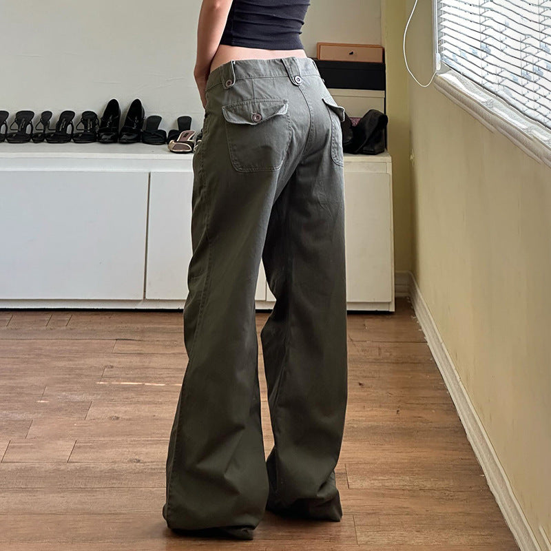 Damen weite Cargo-Hosen mit praktischen Taschen und engem Bund WW
