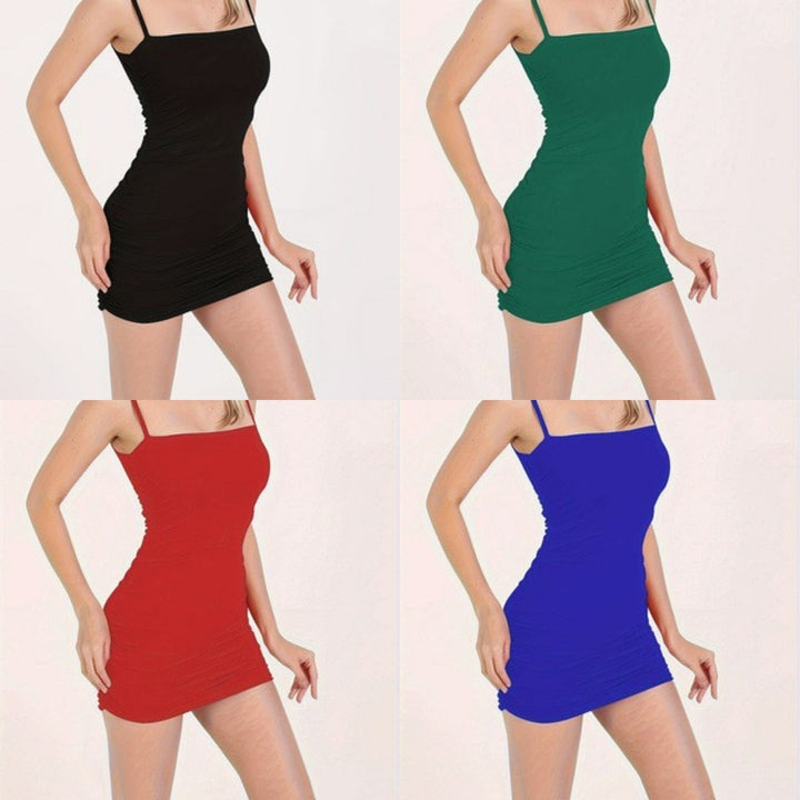 Damen figurbetontes Minikleid mit verstellbaren Trägern und Raffung W&W Mode
