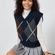 Damen Strickpullover mit modernem Rautenmuster WW