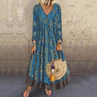 Damen blumiges Maxikleid mit weitem Schnitt und V-Ausschnitt WW