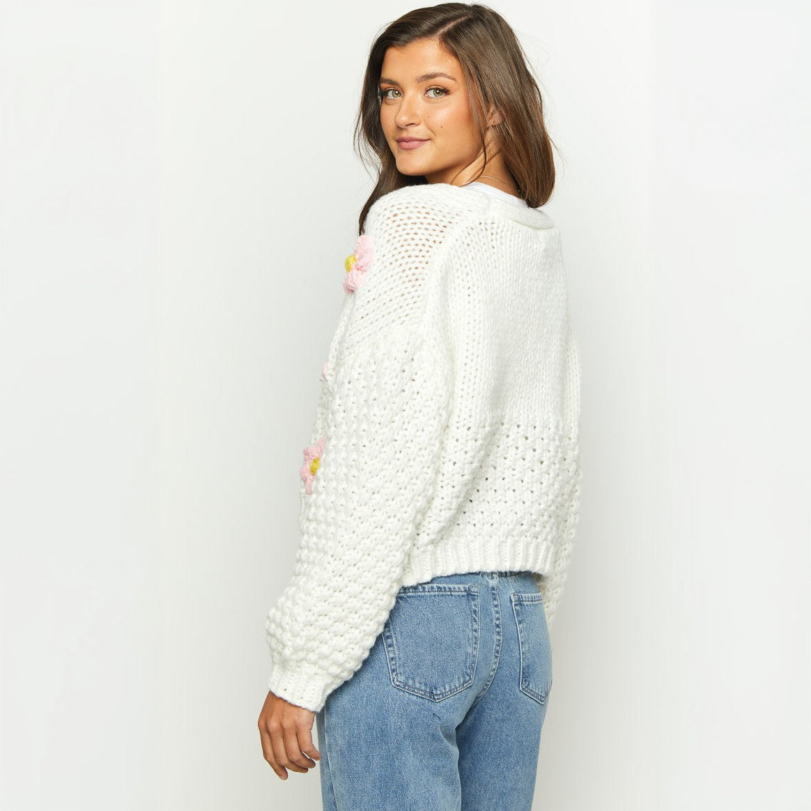 Damen Strickjacke mit floralen Applikationen WW