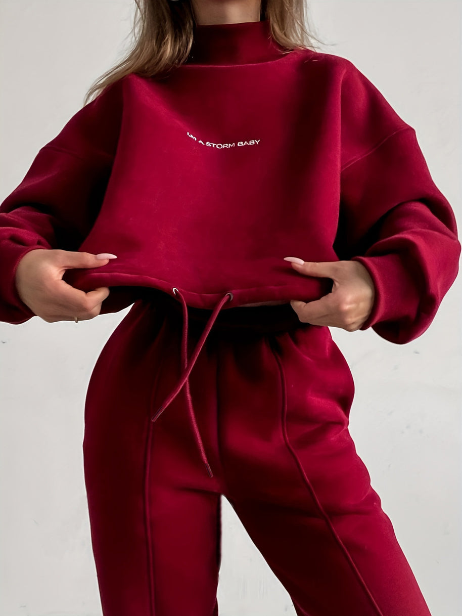 Damen sportliches Sweat-Set mit hohem Kragen und weitem Schnitt WW