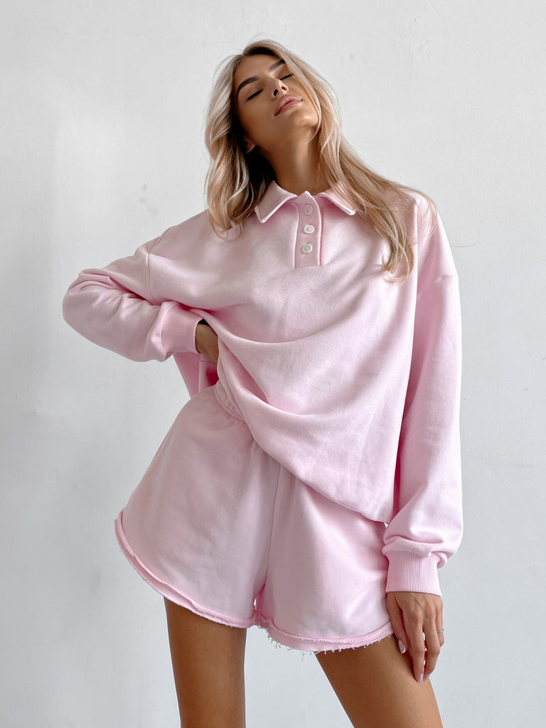 Damen lässiges Freizeit-Set mit Überschnittenen Ärmeln und weichen Shorts WW