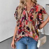 Damen Bluse mit eleganten Rüschendetails und verspieltem Print WW