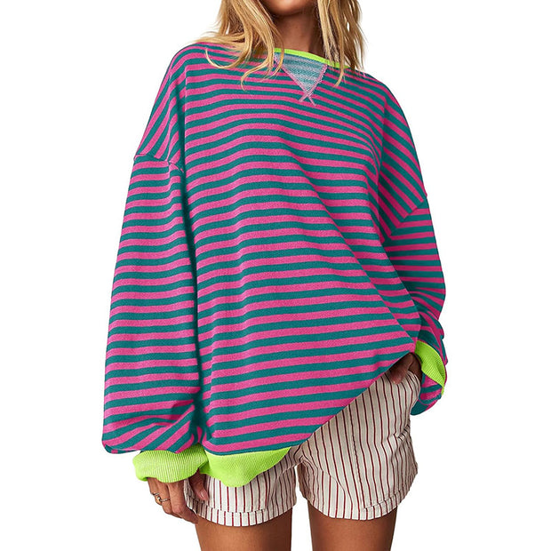 Damen Bequeme Streifenpulli mit Raglanärmeln und elastischen Bündchen WW