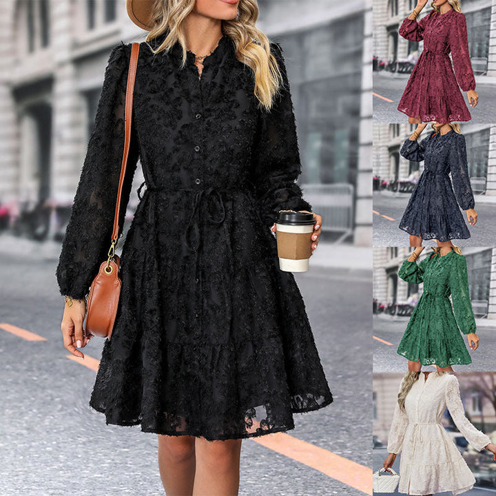 Damen Blusenkleid mit hochgeschlossener Leiste und verspieltem Design W&W Mode