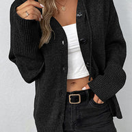 WW Kapuzen einreihiger Kordelzug Strickcardigan