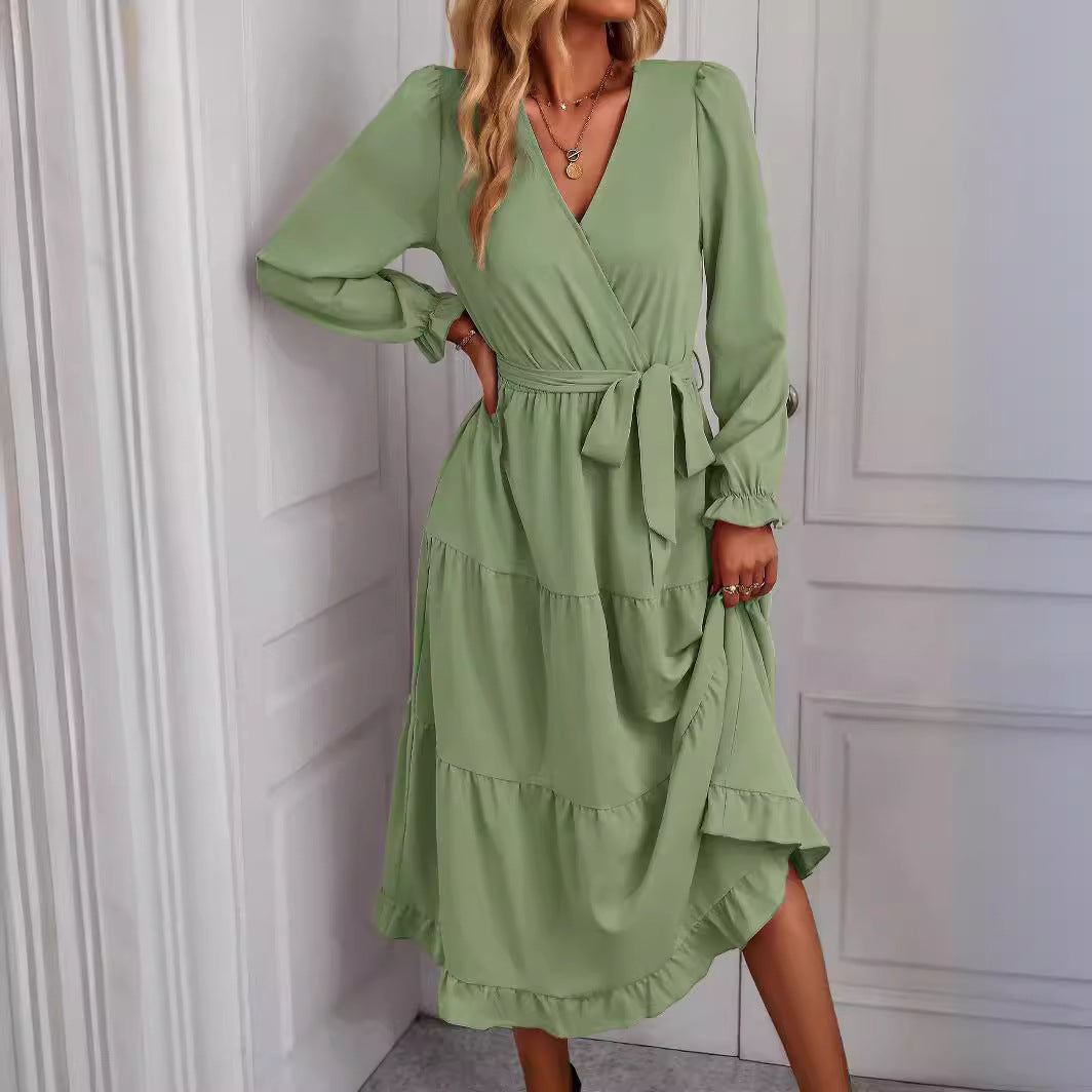 Damen Wickelkleid mit Rüschen und Taillengürtel W&W Mode