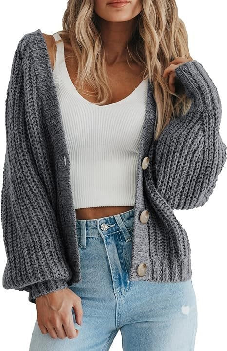 Damen Grobstrick-Cardigan mit Knopfdetails und weitem Schnitt WW