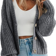 Damen Grobstrick-Cardigan mit Knopfdetails und weitem Schnitt WW