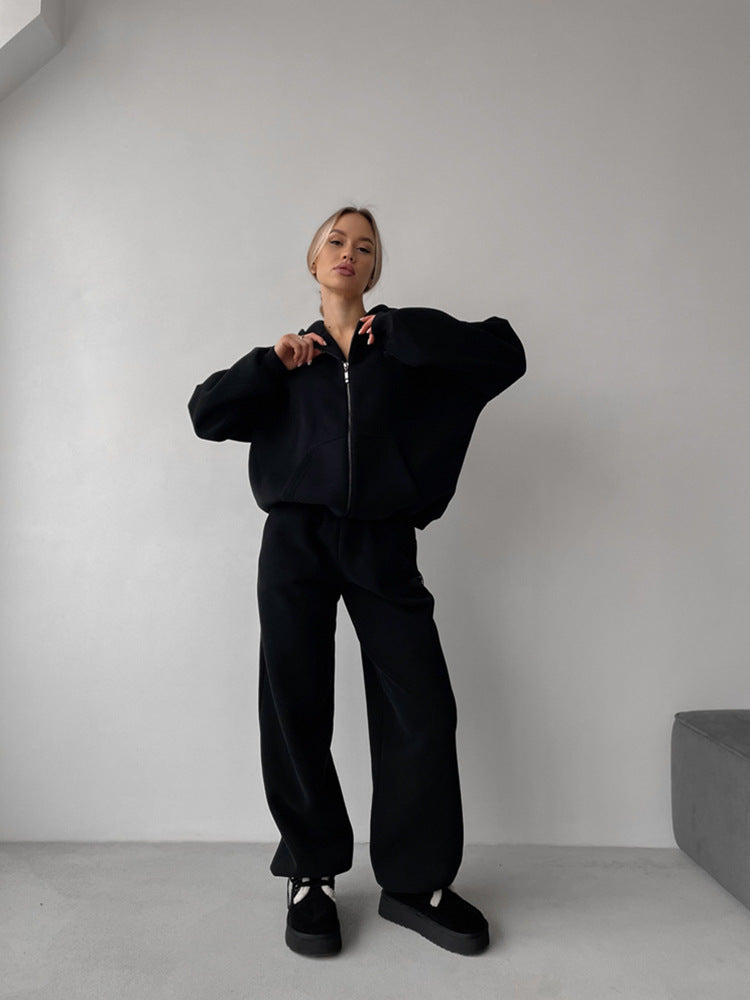 Damen Bequemes Zweiteiliges Fleece-Outfit mit Kapuze WW