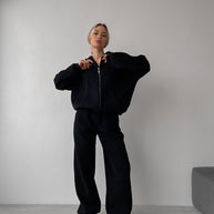Damen Bequemes Zweiteiliges Fleece-Outfit mit Kapuze WW
