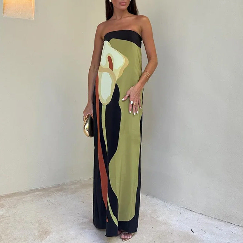 Damen Abendkleid mit elegantem drapiertem Oberteil und künstlerischem Print W&W Mode
