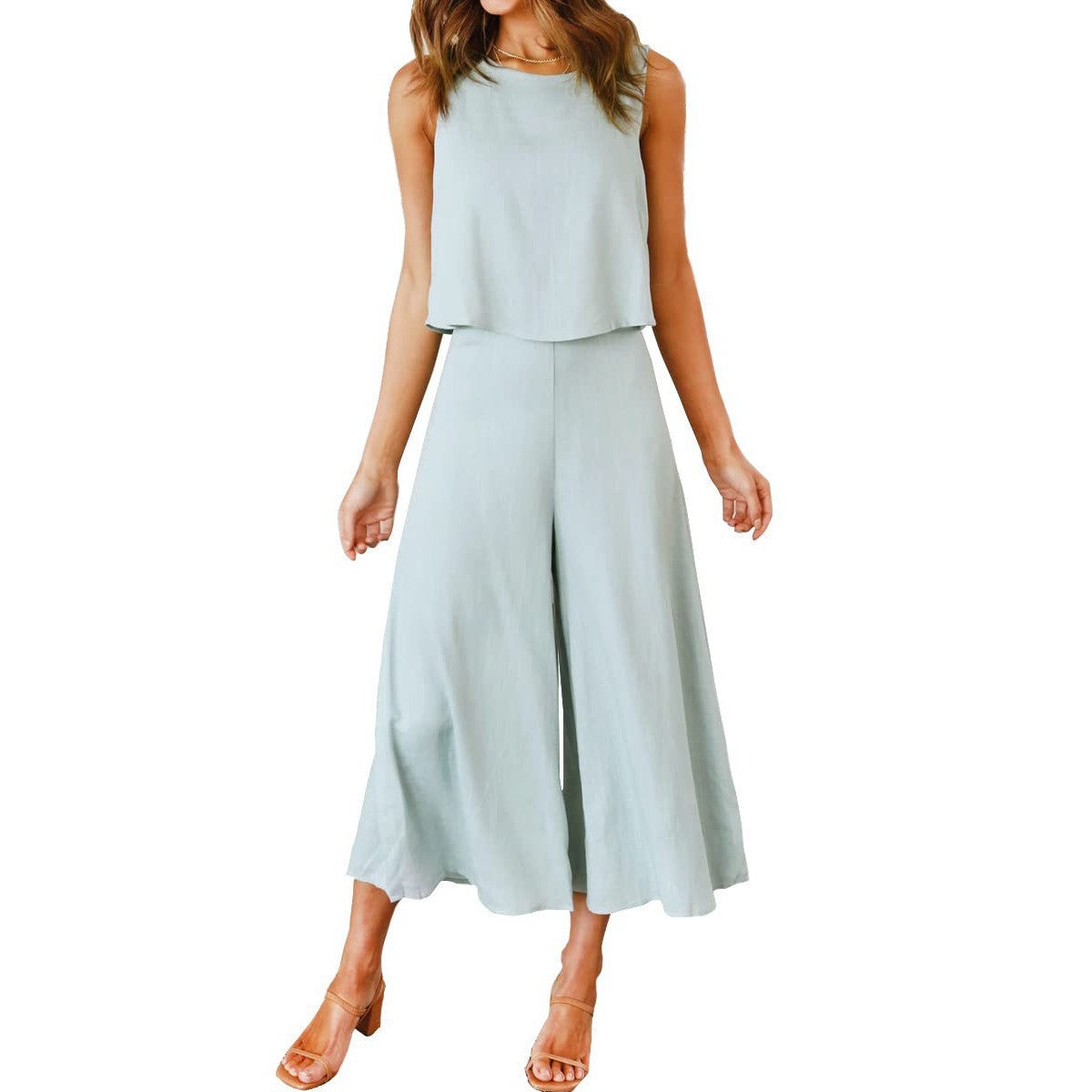 Damen Luftiger Jumpsuit mit schwingendem Bein und ärmellosem Design WW