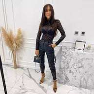 Damen wasserdichte Kunstleder-Cargo-Hose mit Reißverschlüssen und verstellbaren Bündchen WW