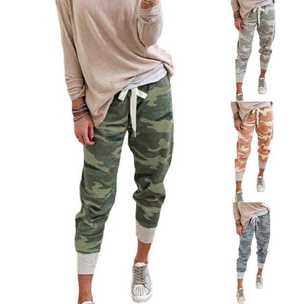 Damen bequeme Camouflage Jogginghose mit elastischem Bund und Bündchen WW