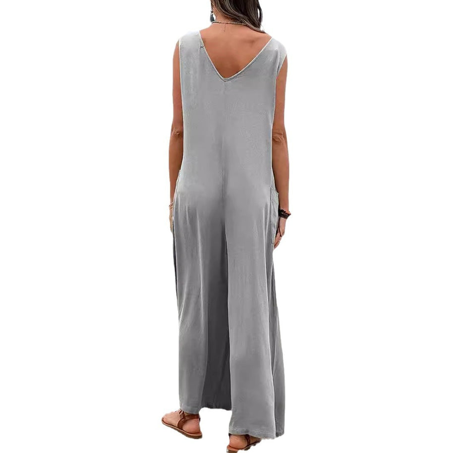 Damen lässiger Jumpsuit mit weit geschnittenem Bein und komfortablen Taschen WW