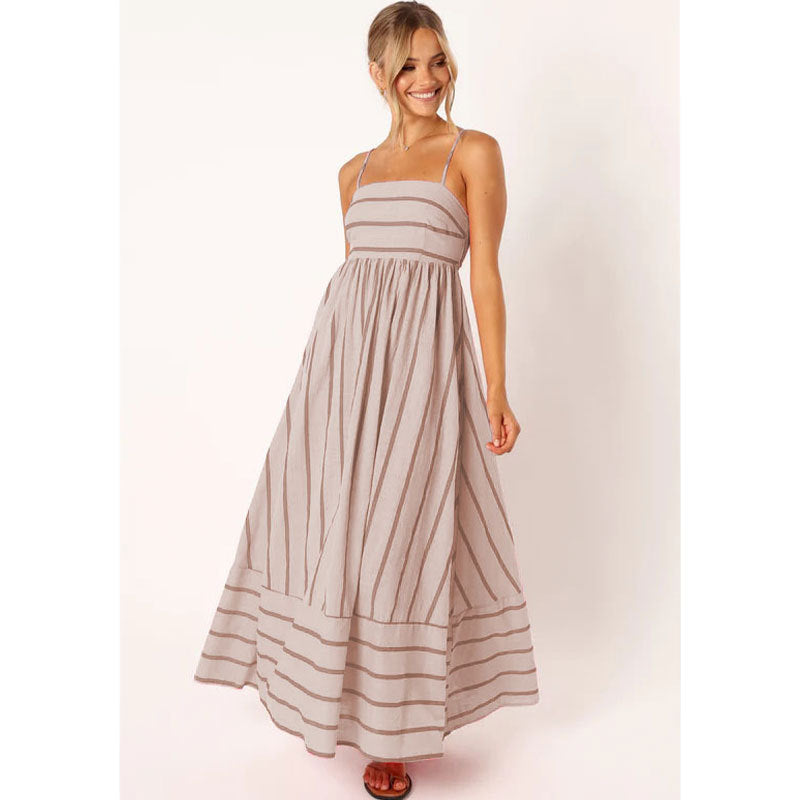 Damen Maxikleid aus gestreiftem Baumwollstoff WW