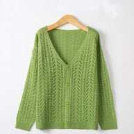 Damen Strickcardigan mit luftiger Lochmusterung und V-Ausschnitt WW