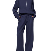 Damen Sportliches Loungewear-Set mit hohem Kragen und weiten Beinen WW