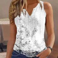 Damen ärmelloses Oberteil mit elegantem floralem Design und ausgefallenem V-Ausschnitt WW